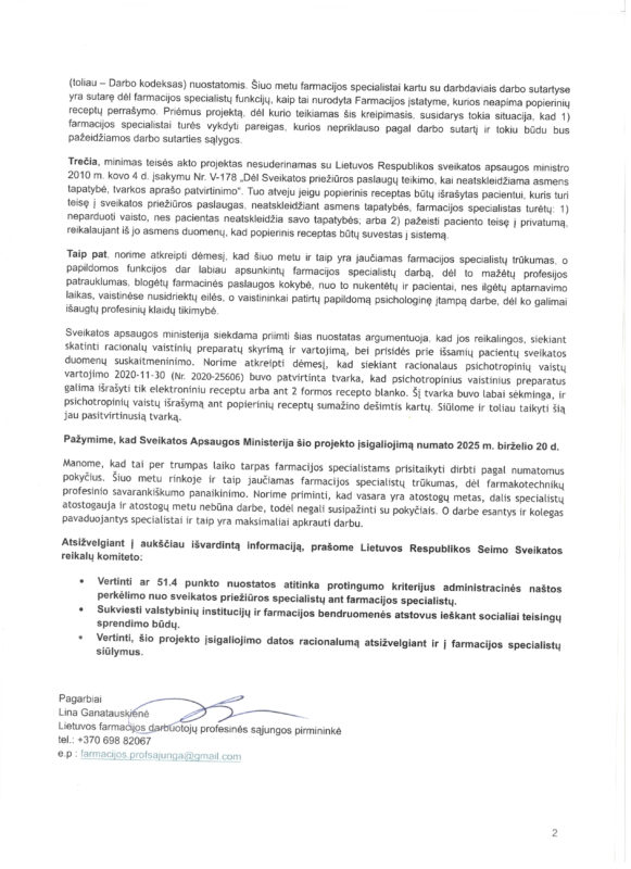 Kreipimasis į Seimo sveikatos reikalų komitetą