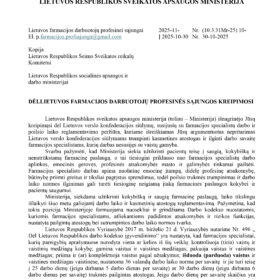 Nepritariame dėl LVK pasiūlymų keisti farmacijos specialistų darbo ir atostogų laiko reglamentavimą